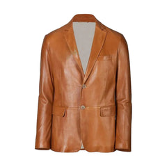 Tan Brown Lambskin Leather Blazer