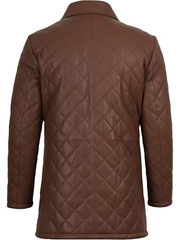 Men's brown leather jacket back view diamond quilted pattern