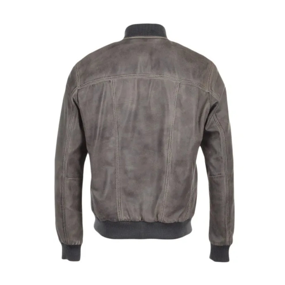 Distressed Brown Bomber Leather Jacket