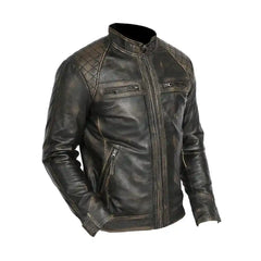 Distressed Brown Quilted Leather Jacket