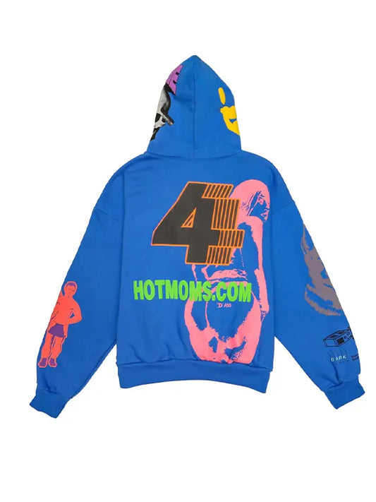 Blue Graphic Streetwear Hoodie with Angel Print & Bold Back Design