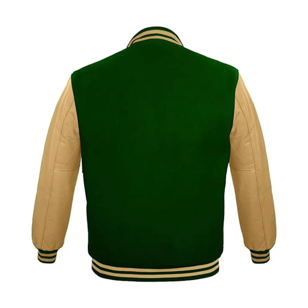 Green Rib Knitted Varsity Bomber Jacket