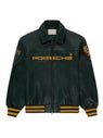 Aimé Leon Dore × Porsche Green Leather Jacket – Premium Vintage Motorsport Leather Bomber