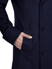 Men’s Navy Double-Breasted Long Wool Coat