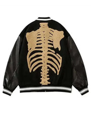 Skeleton Bone Harajuku Varsity Jacket – Retro Streetwear with 3D Bone Embroidery