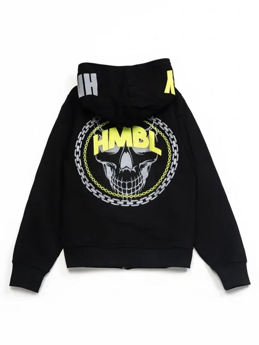 HMBL Black Full-Zip Hoodie with Skull Chain Graphic