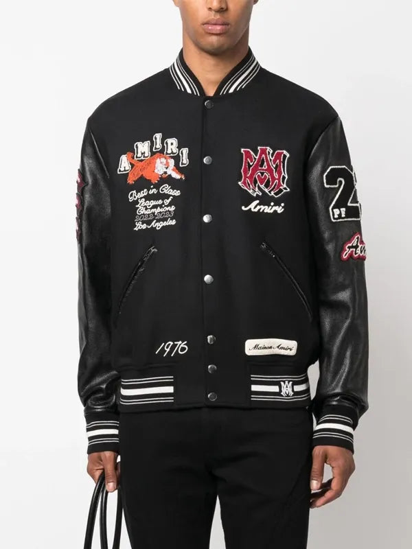 AMIRI Tiger Embroidered Black Varsity Jacket for Men