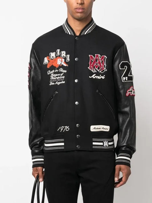 AMIRI Tiger Embroidered Black Varsity Jacket for Men