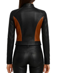 Women’s Black & Brown Leather Motorcycle Jacket
