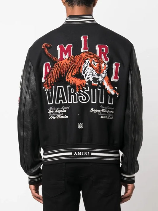 AMIRI Tiger Embroidered Black Varsity Jacket for Men