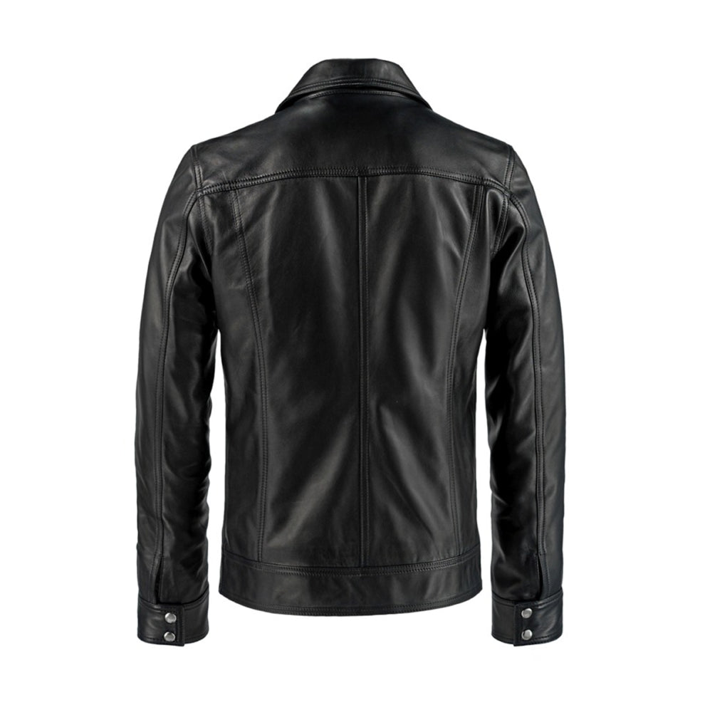 Black Shirt Style Biker Leather Jacket