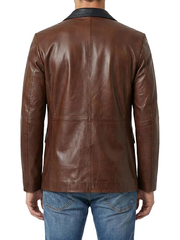 Men's Two-Tone Brown Black Leather Blazer Jacket – Back View