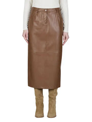 Women’s Brown Leather Jacket with Matching Skirt