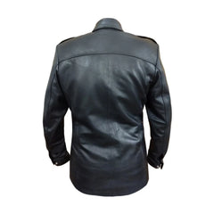 Black Shirt Style Genuine Leather Long Coat