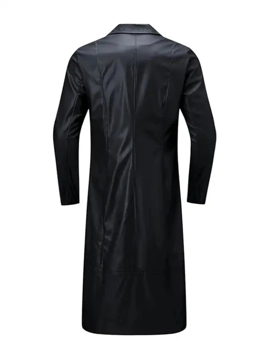Men’s Classic Black Long Leather Coat