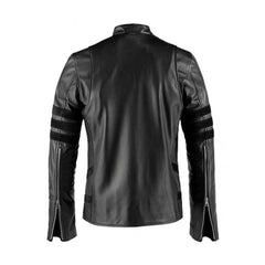 Black Stripe Real Leather Jacket