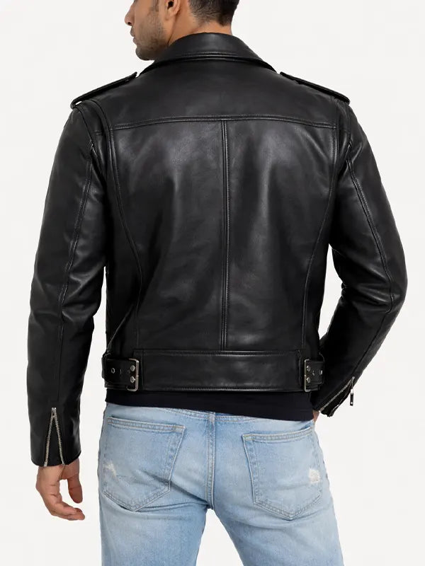 men black biker leather jacket