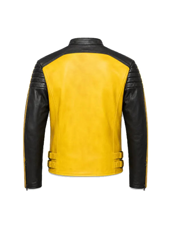 men's yellow and black two tone leather motorcycle jacket 2026