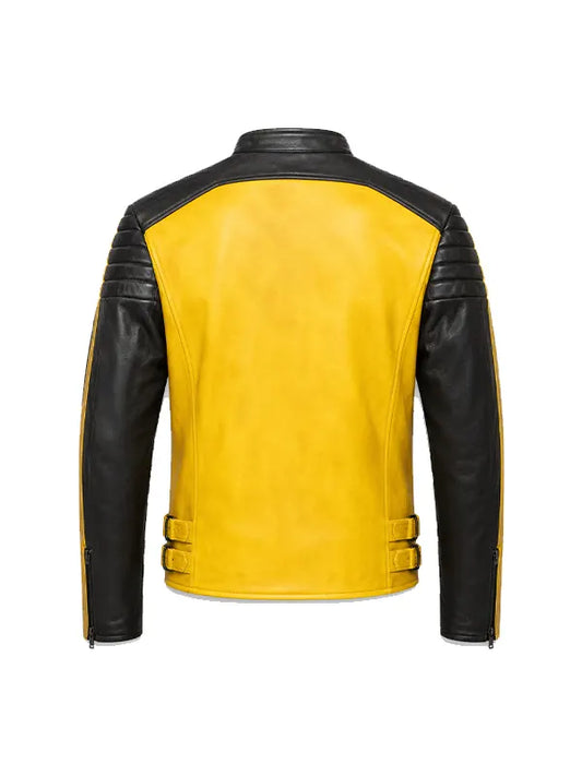 men's yellow and black two tone leather motorcycle jacket 2026