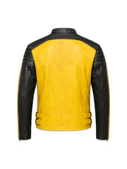men's yellow and black two tone leather motorcycle jacket 2026