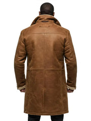 Men’s Tan Shearling Sheepskin Military Coat