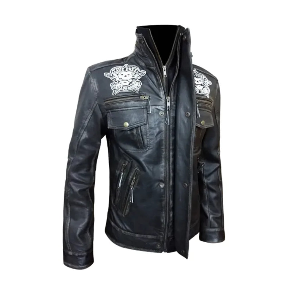 Distressed Black Biker Genuine Leather Jacket