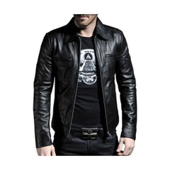 Black Shirt Style Biker Genuine Leather Jacket