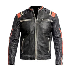 Retro Vintage Cafe Racer Distressed Black Real Leather Jacket