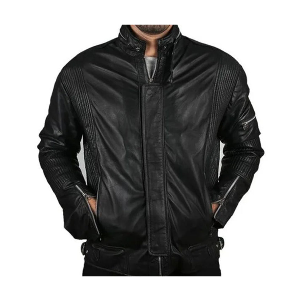 Black Draft Punk Genuine Leather Jacket