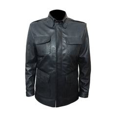 Black Shirt Style Genuine Leather Long Coat