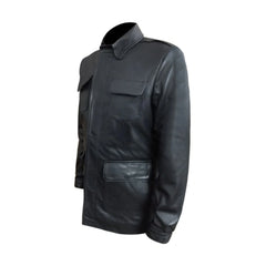 Black Shirt Style Genuine Leather Long Coat