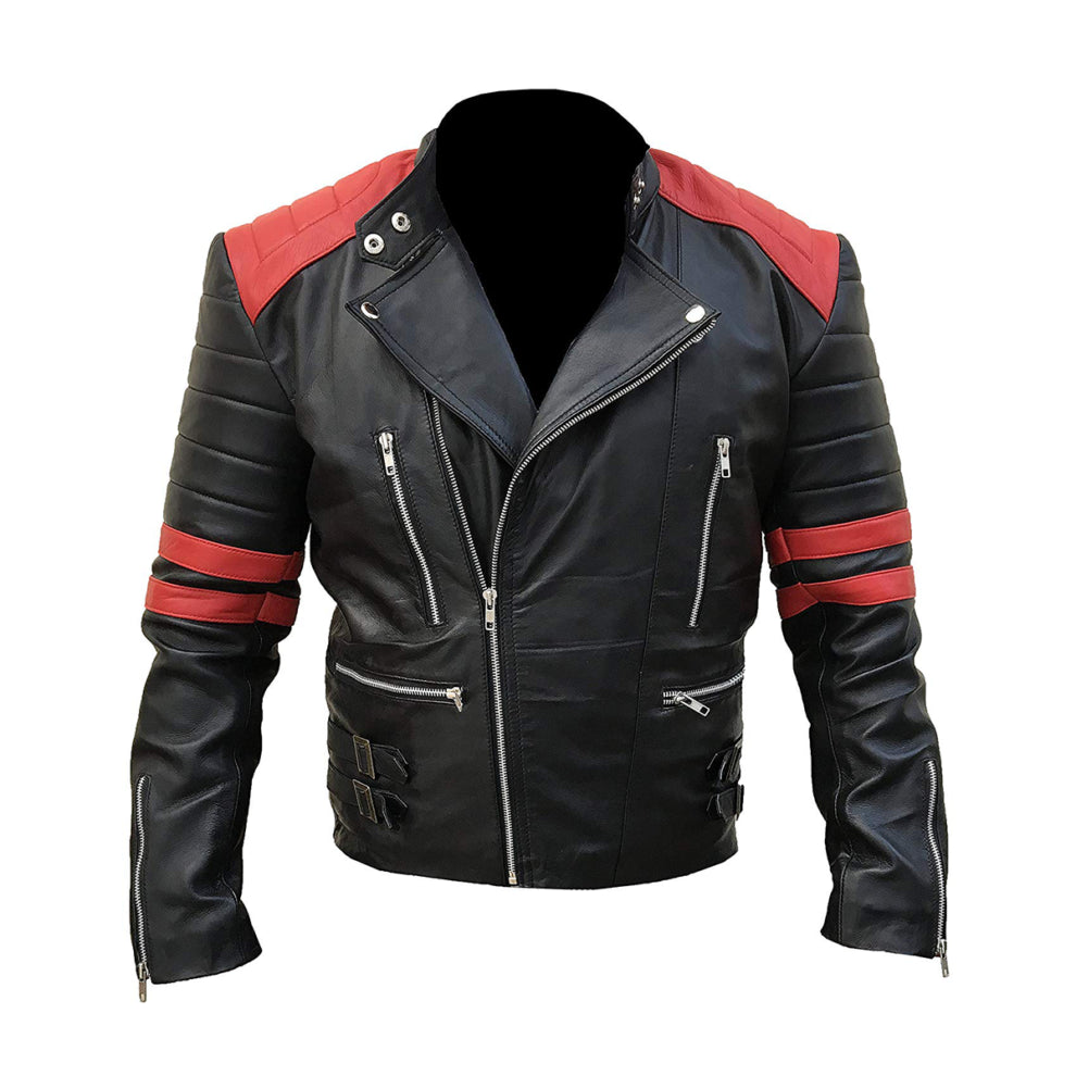 Black and Red Motorcycle Genuine Leather Jacket