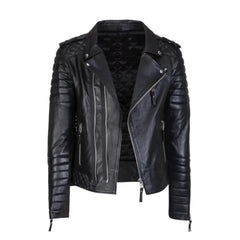 Black Biker Style Quilted Lambskin Leather Jacket