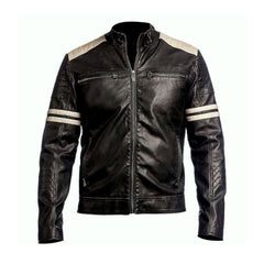 Black Vintage Retro Biker Style Leather Jacket