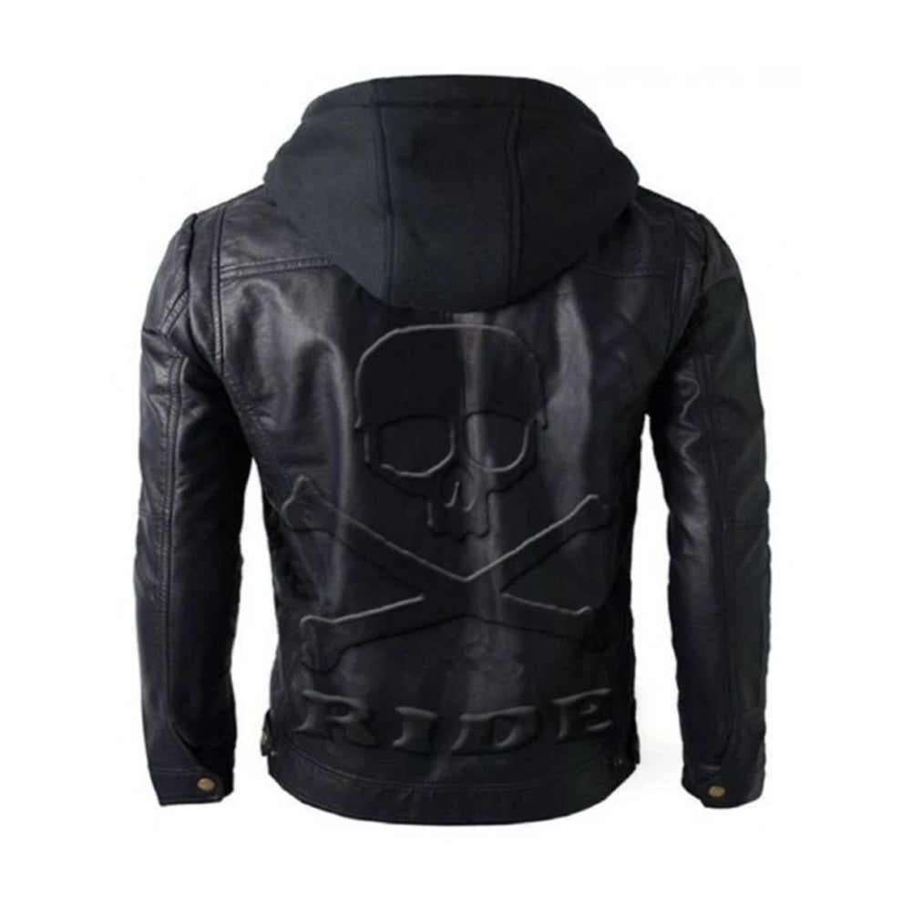 Black Hooded Style Biker Leather Jacket