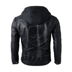 Black Hooded Style Biker Leather Jacket