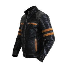 Yellow Stripe Vintage Biker Leather Jacket