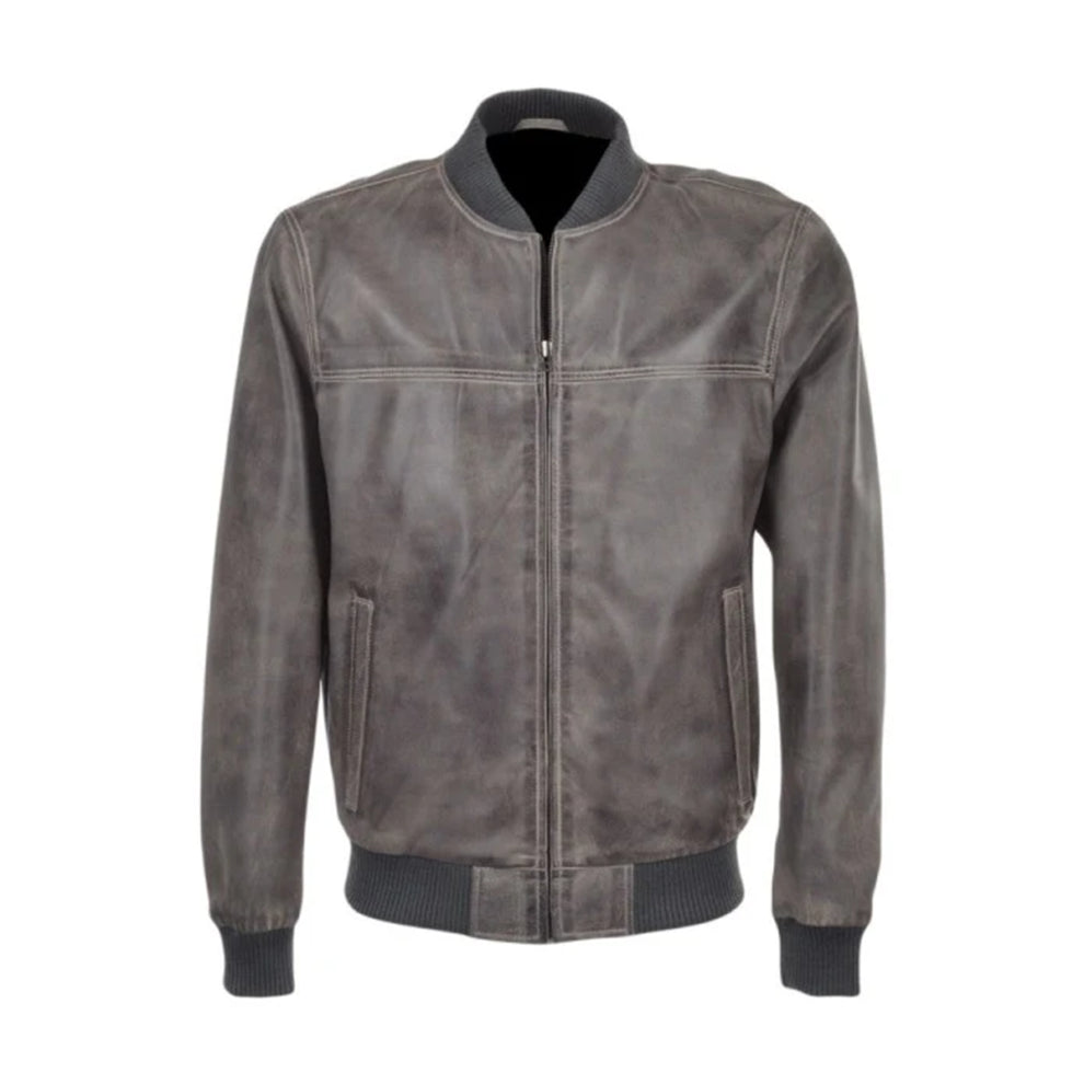 Distressed Brown Bomber Leather Jacket