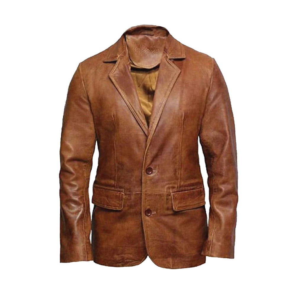 Tan Brown Casual Leather Blazer