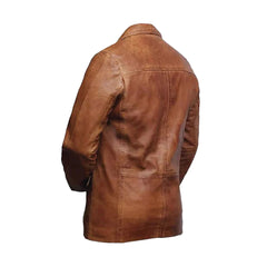 Tan Brown Casual Leather Blazer