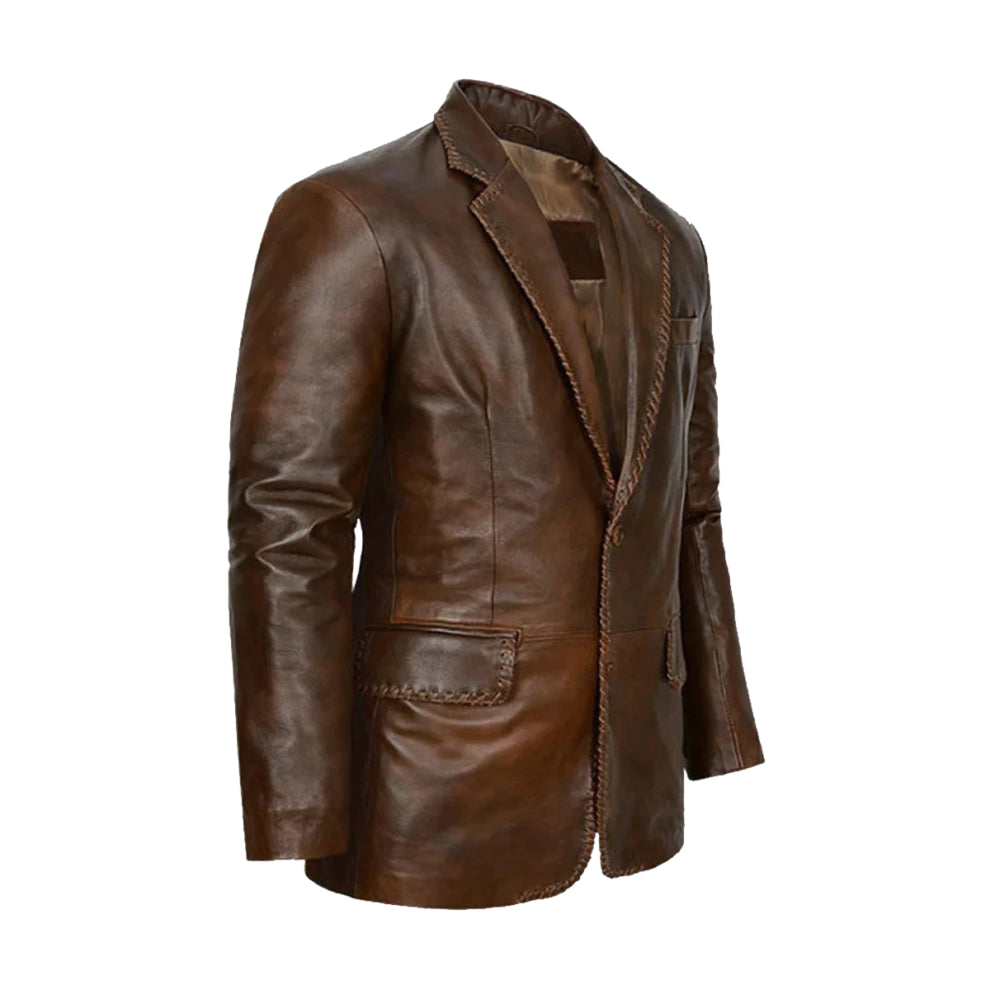 Distressed Brown Leather Blazer