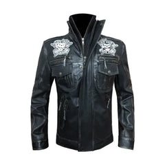 Distressed Black Biker Genuine Leather Jacket