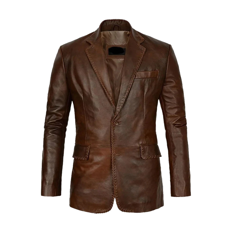 Distressed Brown Leather Blazer