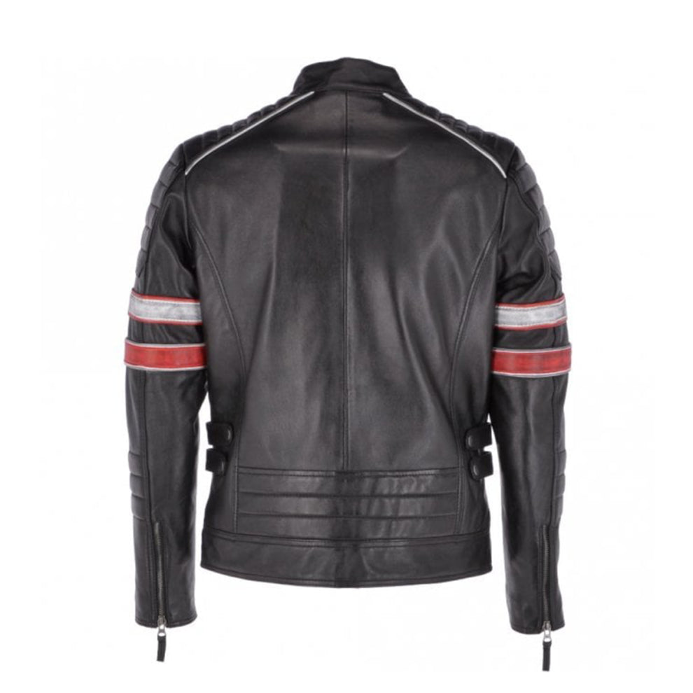 Black Stripes Biker Real Leather Jacket