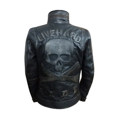 Distressed Black Biker Genuine Leather Jacket