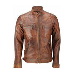 Cafe Racer Brown Retro Biker Genuine Leather Jacket