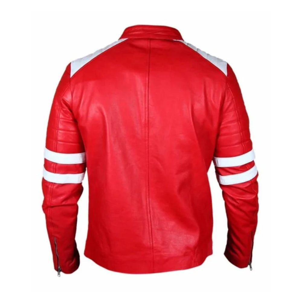 White Stripes Retro Mayhem Red Genuine Leather Jacket