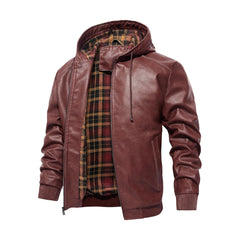 Bomber Style Hooded Leather Jacket