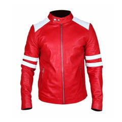 White Stripes Retro Mayhem Red Genuine Leather Jacket