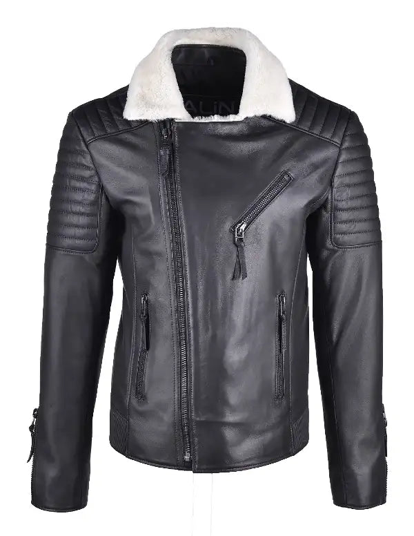 Shearling Black Jacket With White Fur